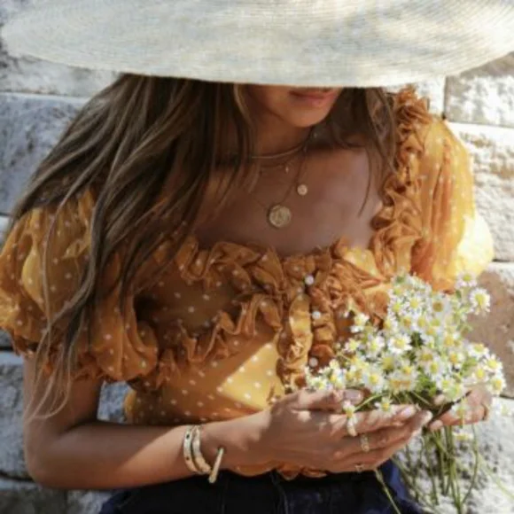 Sezane Mustard Yellow Polka Dot Top - Picture 3 of 8